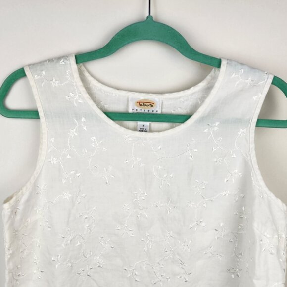 Talbots 100% Irish Linen Floral Embroidered Tank Top sz MP - Picture 3 of 8